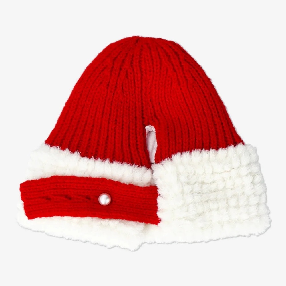 Cozy Red and White Kids Knit Hat